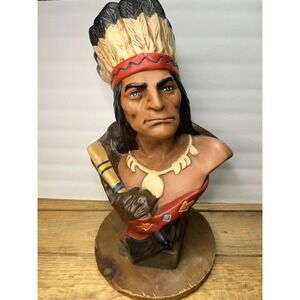 Vintage‎ Cigar 18" Store Indian Bust Statue Display Chalkware Plaster Native